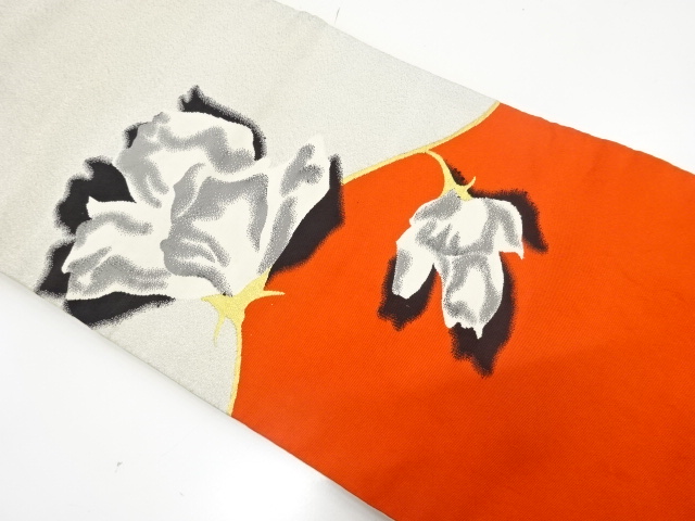 JAPANESE KIMONO / ANTIQUE NAGOYA OBI / WOVEN ABSTRACT ROSES